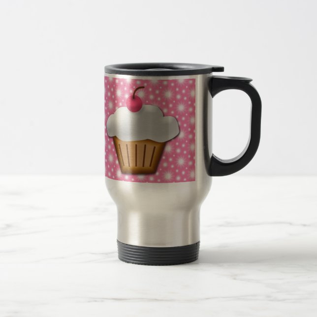 Cutout Cupcake with Pink Cherry on Top Travel Mug (Right)