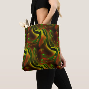Cutout style green leaves with digital scratches tote bag