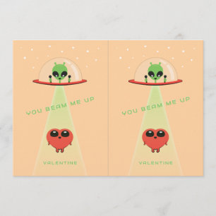 Cuttable UFO Kids Valentine Cards Peach & Red