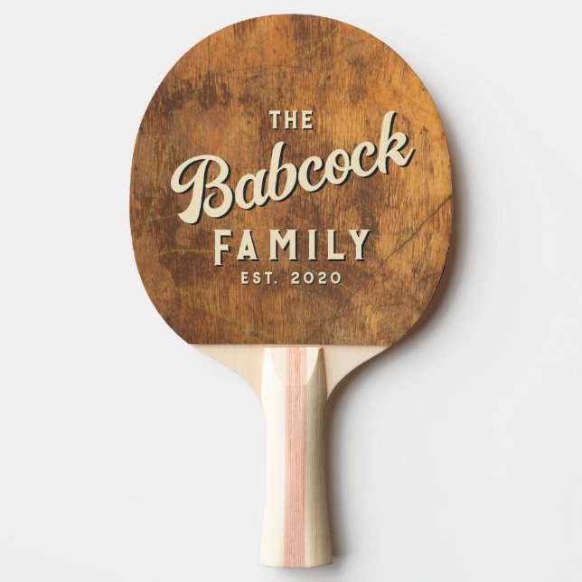 Cutting Block Retro Family Name & Year Ping Pong Paddle (Front)
