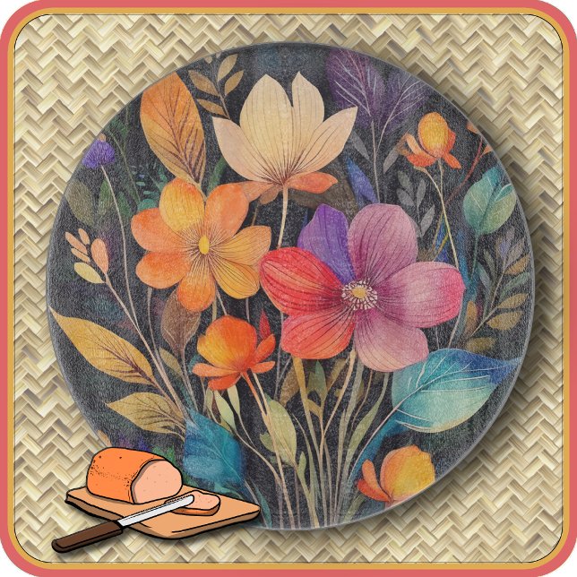 CUTTING BOARD - Colourful Flower Arrangement -Roun (Creator Uploaded)