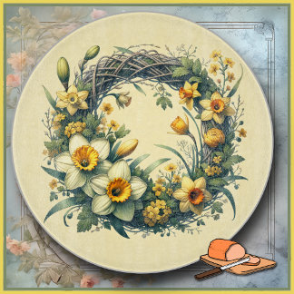 CUTTING BOARD - Daffodil Wreath #1 - 12" Round