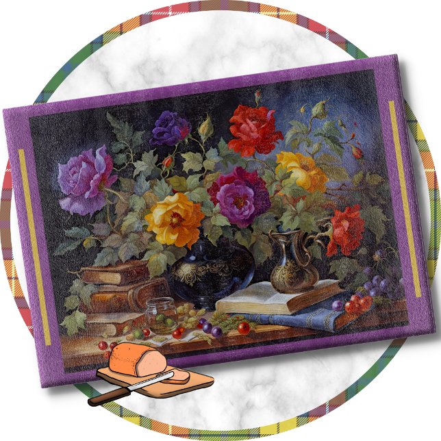 CUTTING BOARD - Floral Bouquet on Table With Books (Creator Uploaded)