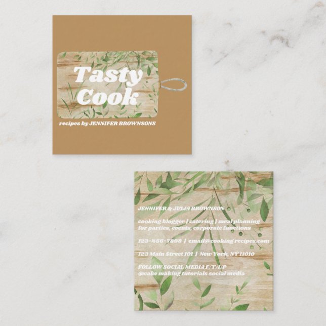 Cutting Board Rustic Cooker Square Business Card (Front/Back)