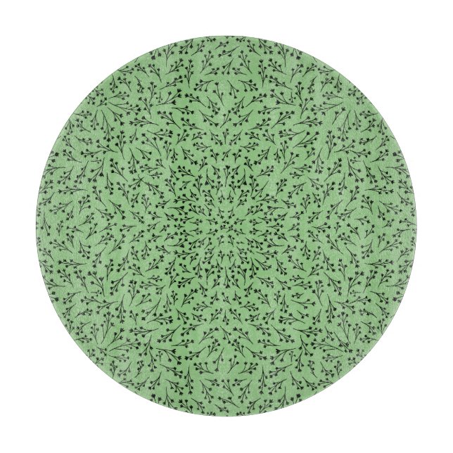 Cutting Board Sage Green Botanical Vine Glass (Front)