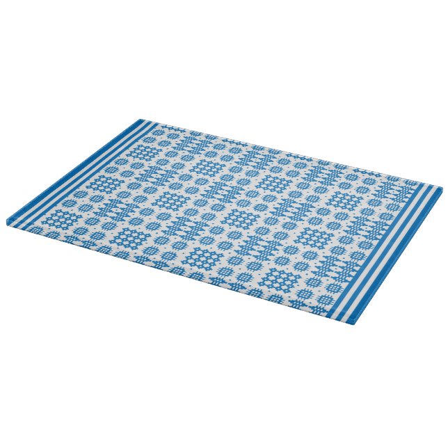 Cutting Board: Welsh Tapestry Pattern, Bright Blue Board (Corner)
