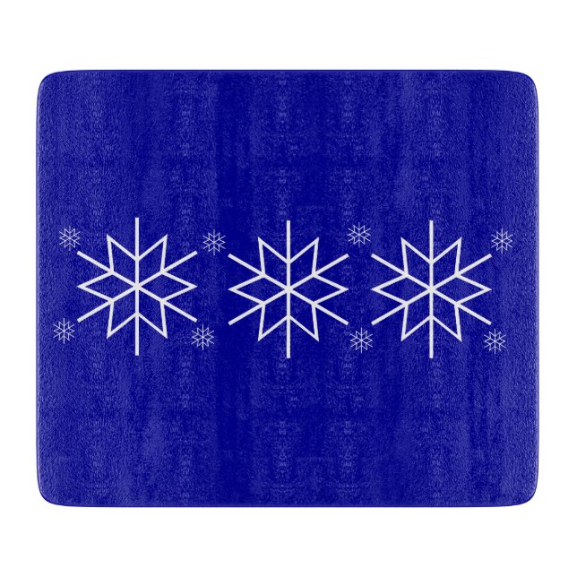 Cutting Board - White Snowflakes on Blue (Front)