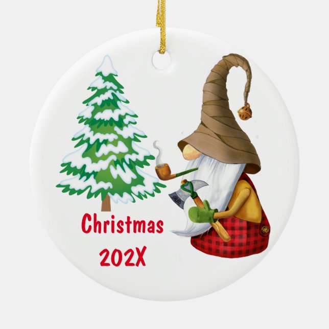 Cutting Down Our Christmas Tree Ceramic Ornament (Back)