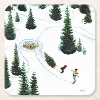 Cutting Down the Tree Square Paper Coaster