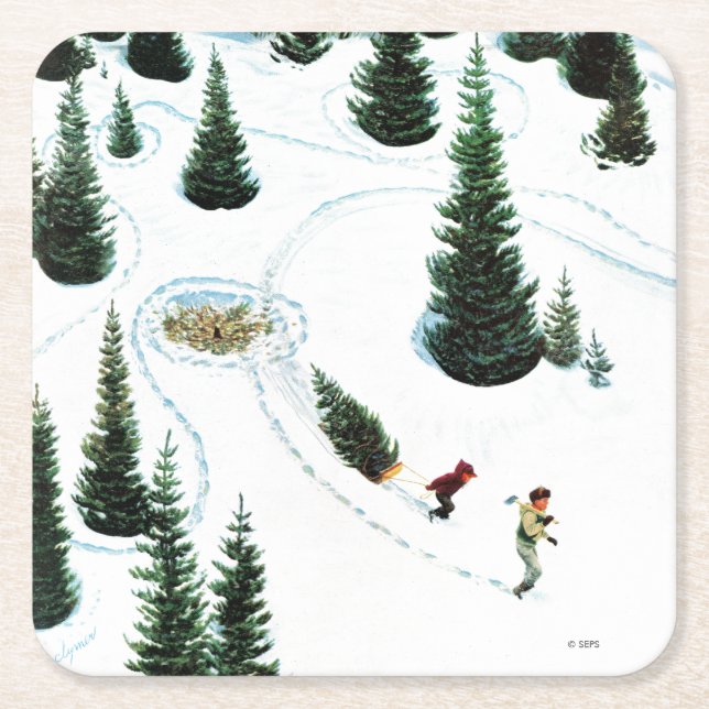 Cutting Down the Tree Square Paper Coaster (Front)