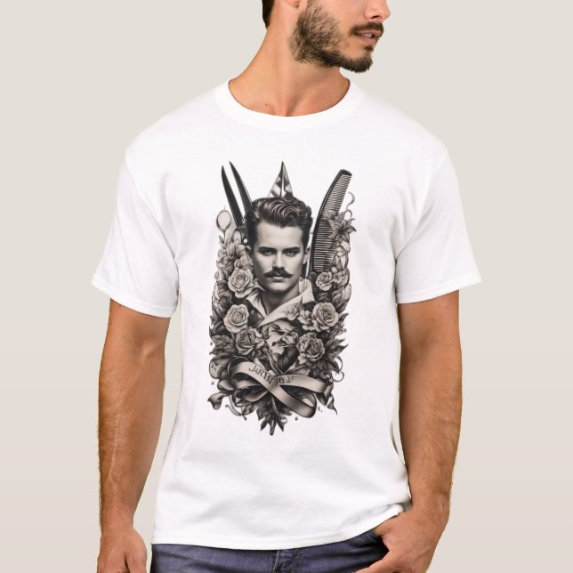 Cutting Edge Classics: Monochrome Comb and Shears  T-Shirt (Front)