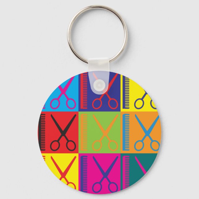 Cutting Hair Pop Art Key Ring (Front)