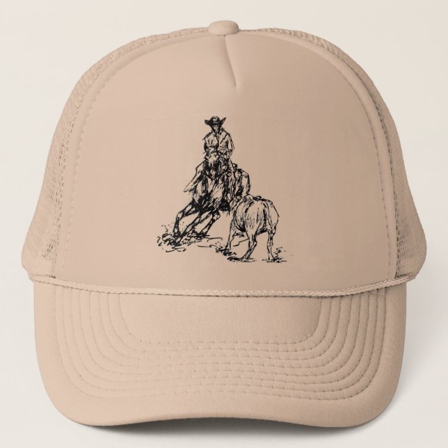 Cutting Horse Western Sketch Design Trucker Hat (Front)