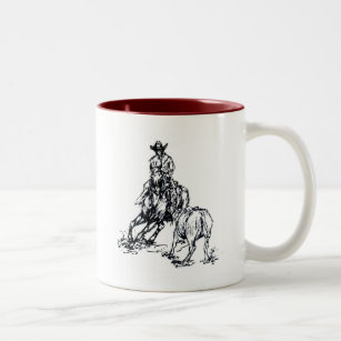 Cutting Horse Western Sketch Design Two-Tone Coffee Mug