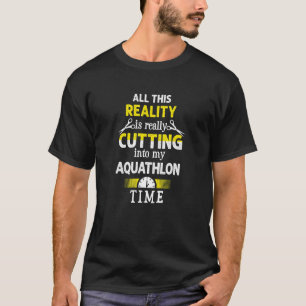 Cutting into My Aquathlon Time Run and Swim Humou T-Shirt