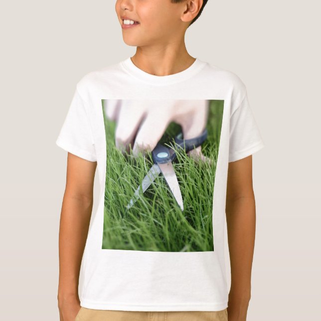 Cutting the grass with a pair of scissors T-Shirt (Front)