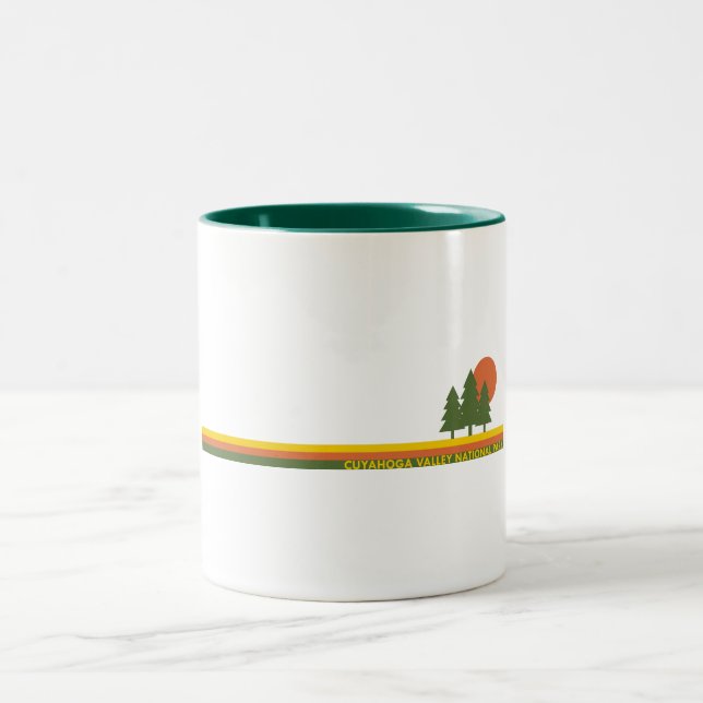 Cuyahoga Valley National Park Pine Trees Sun Two-Tone Coffee Mug (Center)