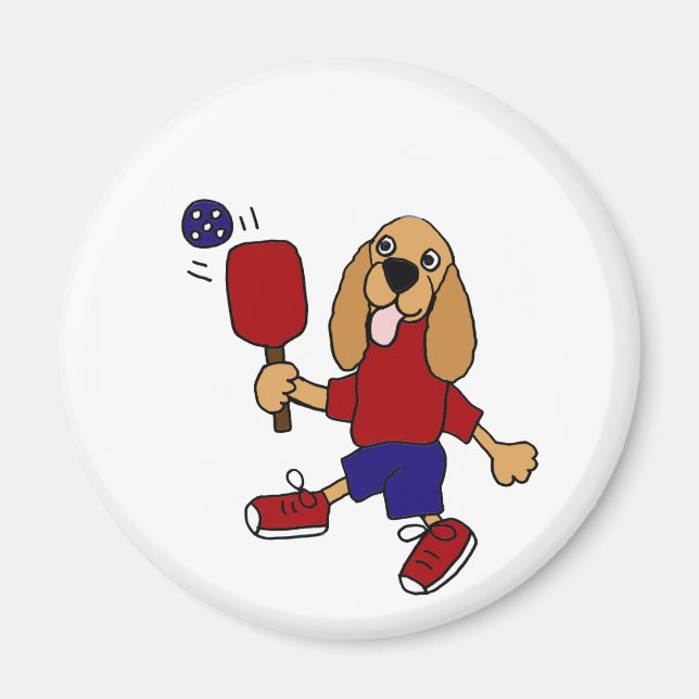 CV- Cocker Spaniel Playing Pickleball Cartoon Magnet (Front)