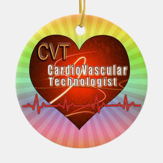 CVT HEART LOGO Cardiovascular Technologist Ceramic Tree Decoration (Front)