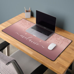 CVustom Your Name Text Rose Gold Blush Glitter Desk Mat