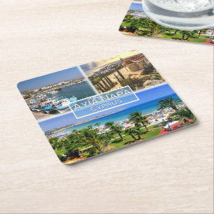 CY Cyprus - Ayia Napa - Harbour - Nelia Beach - Square Paper Coaster