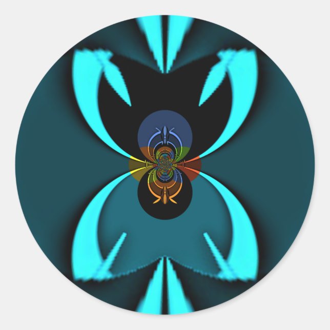Cyan Abstract Art Print Classic Round Sticker (Front)