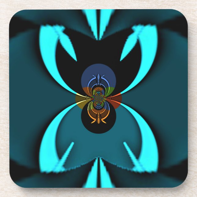 Cyan Abstract Art Print Coaster (Front)