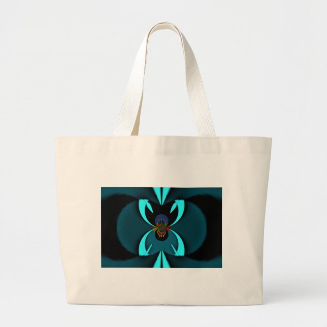 Cyan Abstract Art Print Large Tote Bag (Front)