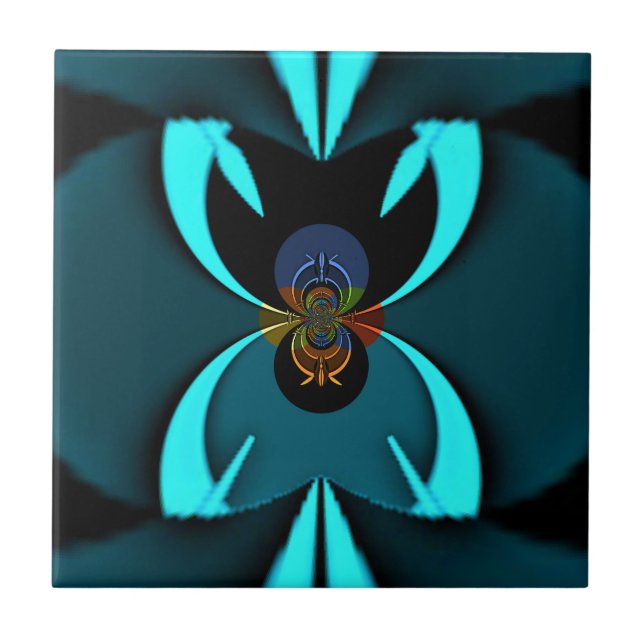 Cyan Abstract Art Print Tile (Front)