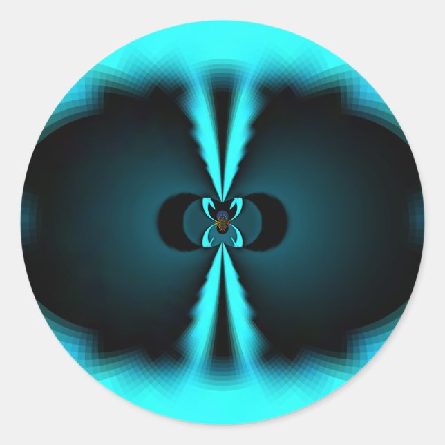 Cyan and Black Abstract Art Print Classic Round Sticker (Front)