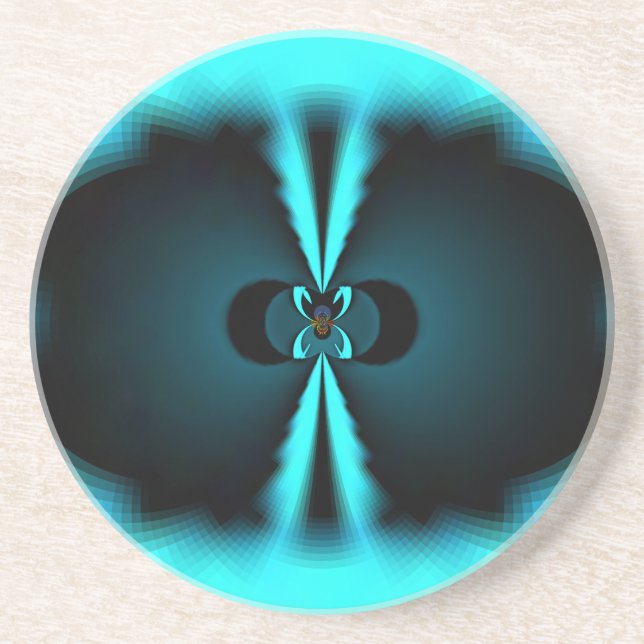 Cyan and Black Abstract Art Print Coaster (Front)