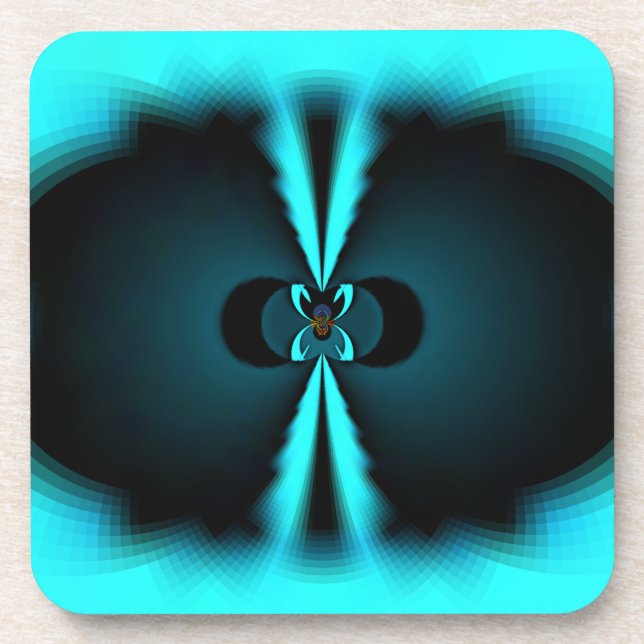 Cyan and Black Abstract Art Print Coaster (Front)