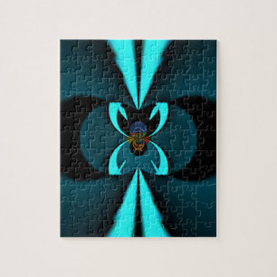 Cyan and Black Abstract Art Print Jigsaw Puzzle