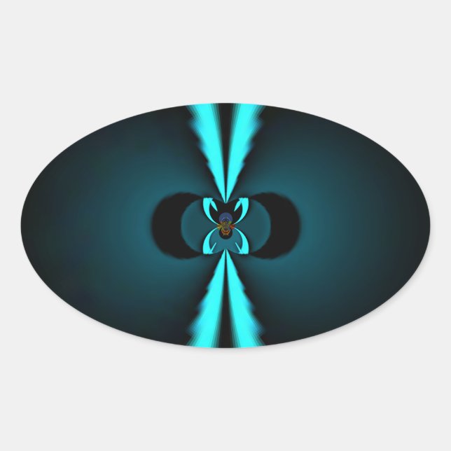 Cyan and Black Abstract Art Print Oval Sticker (Front)