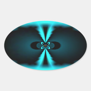 Cyan and Black Abstract Art Print Oval Sticker