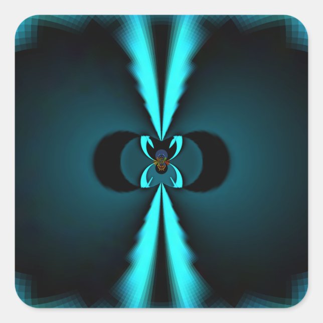 Cyan and Black Abstract Art Print Square Sticker (Front)