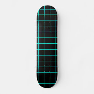Cyan And Black Grid Pattern Skateboard Deck