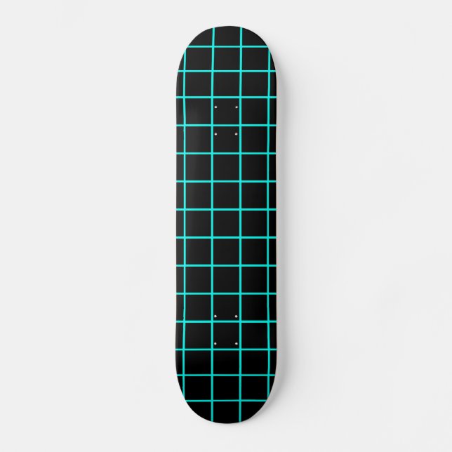 Cyan And Black Grid Pattern Skateboard Deck (Front)