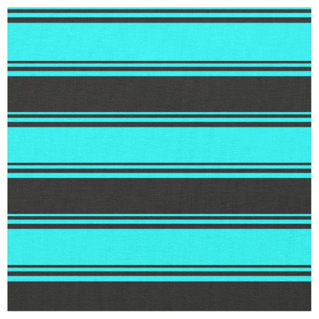Cyan and Black Stripes/Lines Pattern Fabric (Close Up)