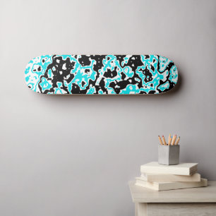 Cyan and Black Swirls Skateboard