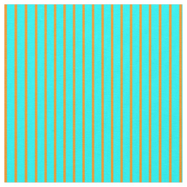 Cyan and Dark Orange Coloured Lined Pattern Fabric (Close Up)