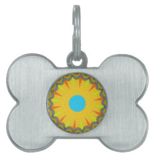 Cyan and Gold Mandala Art Print Pet Name Tag