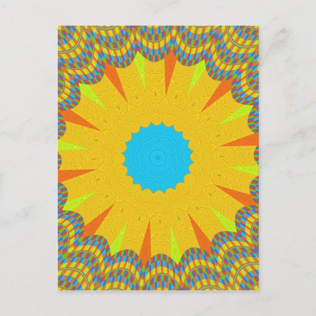 Cyan and Gold Mandala Art Print Postcard (Front)