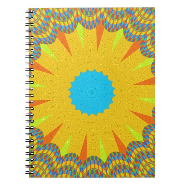 Cyan and Gold Mandala Art Print Spiral Notebook (Front)