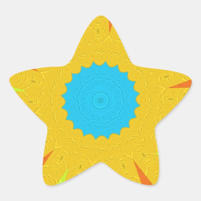 Cyan and Gold Mandala Art Print Star Sticker (Front)
