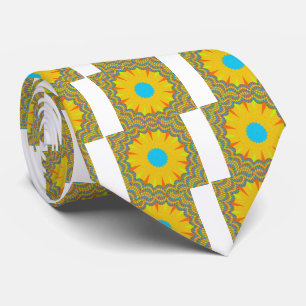 Cyan and Gold Mandala Art Print Tie