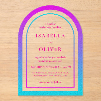 Cyan and magenta gradient elegant wedding acrylic invitations