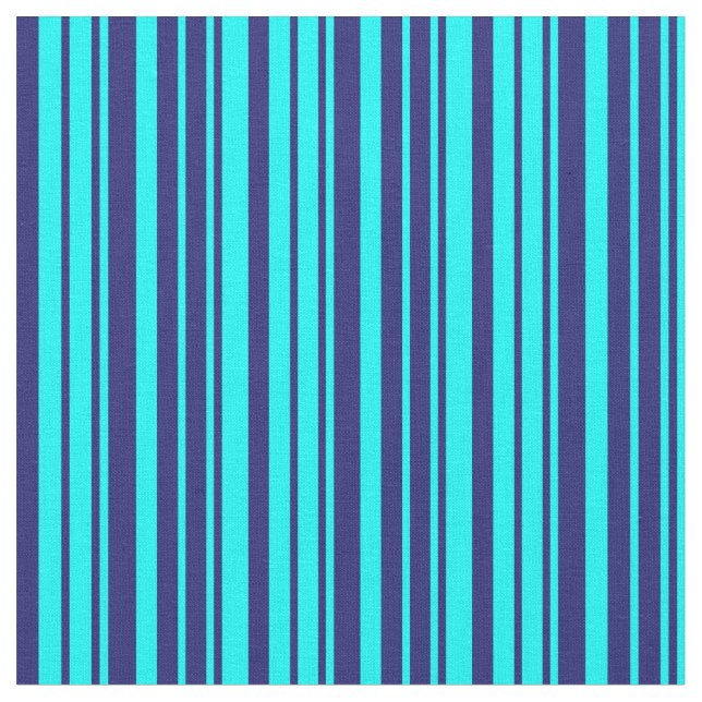 Cyan and Midnight Blue Coloured Lines Fabric (Close Up)