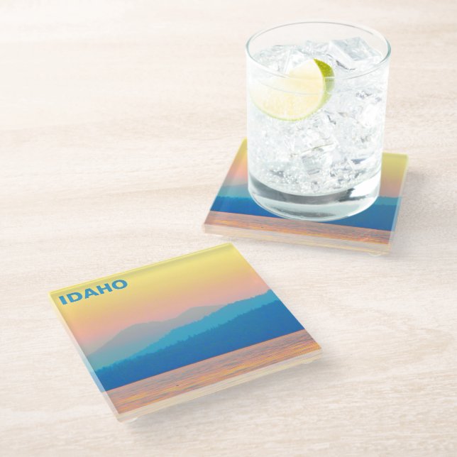 Cyan and Salmon Sunset Glass Coaster (Angled)