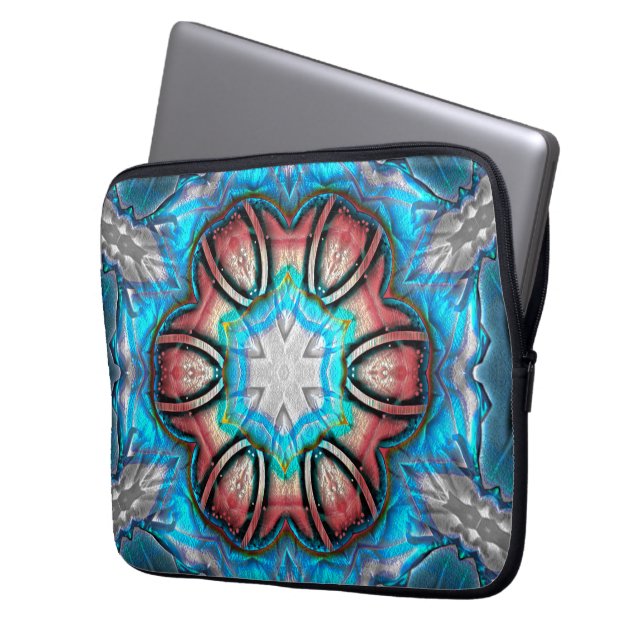 Cyan and silver kaleidoscope with rough painted  laptop sleeve (Front Left)